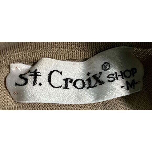 St Croix Tan Long Sleeve Crew Neck Elastic Hem Logo Academia Sweater Size Medium - Picture 9 of 12